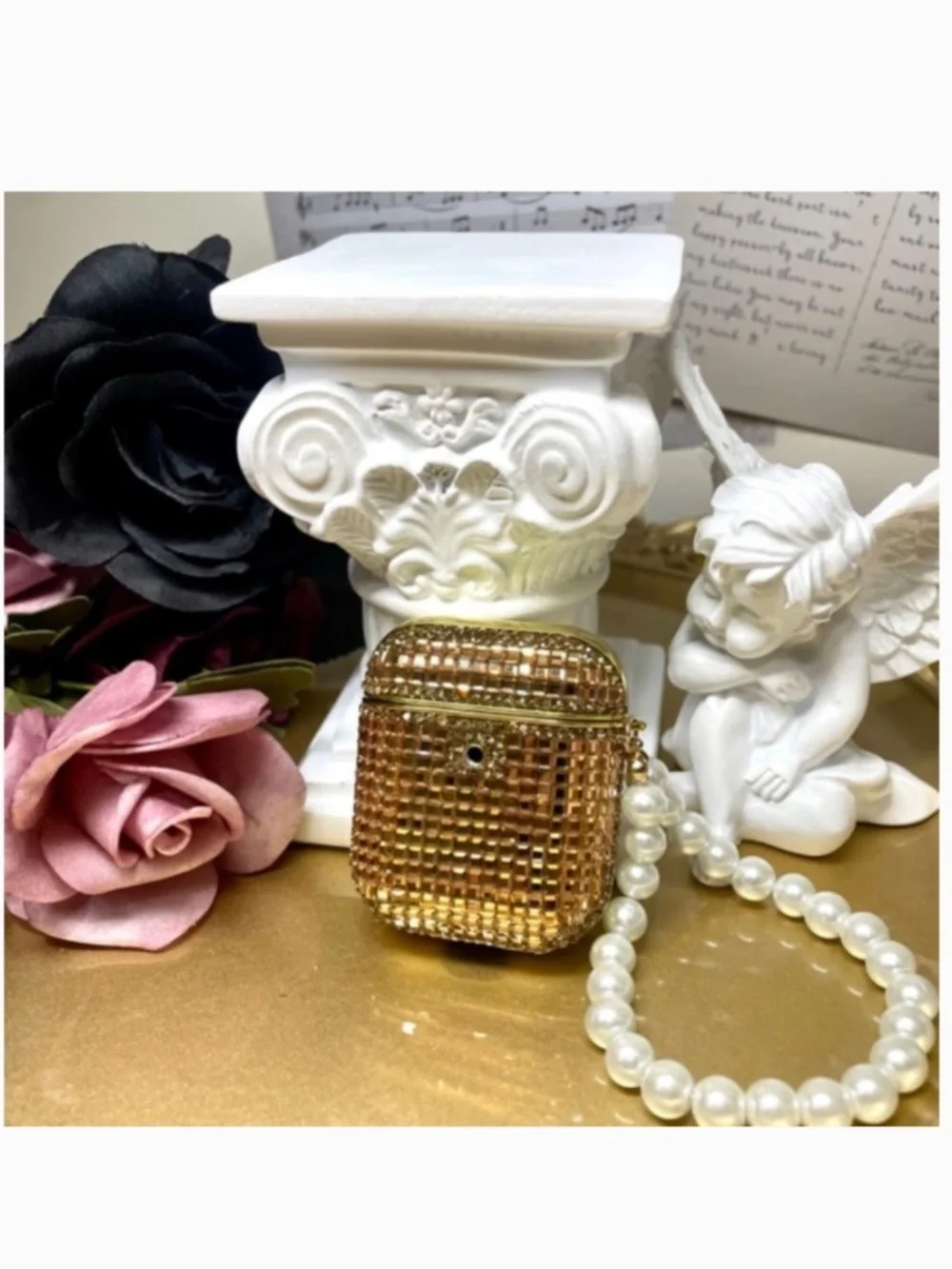 2 items.AirPods 1/2/PRO1 luxury Rhinestone bling Case with pearl chain